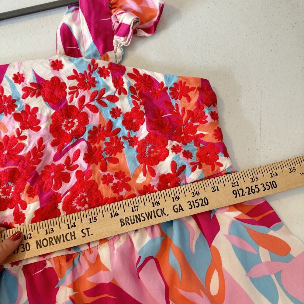Emily Wonder Adria Embroidered Floral Mini Dress Size 2X Pink Feminine Beach - Picture 9 of 11